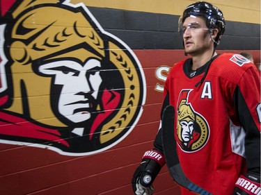 Ottawa Senators Mark Stone walks the halls of the Canadian Tire Centre on the first day of training camp. September 13, 2018.