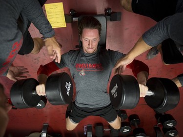 Ottawa Senators Thomas Chabot performing a fitness test at the Canadian Tire Centre on the first day of training camp. September 13, 2018.