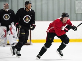 The Ottawa Senators' Mark Stone takes part in training camp in Ottawa on Friday, Sept. 14, 2018. Stone steered clear of questions about whether or not he wanted to be team captain.