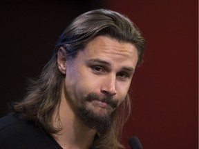 Erik Karlsson talks to media on Thursday, Sept. 13, 2018.