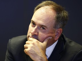 Ottawa Senators general manager Pierre Dorion listens during a meeting with this newspaper in Ottawa on Wednesday, Sept. 12, 2018.