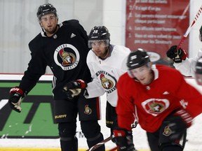 Ottawa Senators Chris Wideman (left) during Senators training camp at the Canadian Tire Centre in Ottawa Friday Sept 14, 2018.