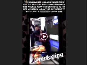 Screen capture of video allegedly showing attack on young person on O-Train Friday night. Image blurred to shield identities.