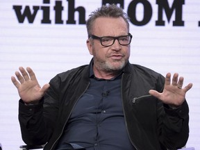 FILE - In this July 26, 2018, file photo, host and executive producer Tom Arnold participates in Viceland's "The Hunt for the Trump Tapes with Tom Arnold" panel during the Television Critics Association Summer Press Tour at The Beverly Hilton hotel in Beverly Hills, Calif. A purported scuffle at a pre-Emmys bash between Arnold and Mark Burnett, a producer of "The Apprentice" has led to an exchange on social media.