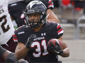 Running back Nathan Carter scored three touchdowns for the Ravens on Saturday. Patrick Doyle/Postmedia