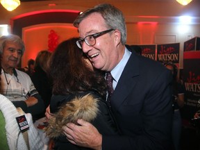 Jim Watson showed up to a throng of supporters at the RA Centre after winning his third term as Ottawa's mayor Monday night (Oct. 22, 2018).  Julie Oliver/Postmedia