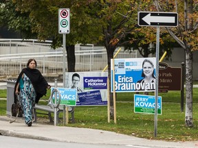 Municipal election signs along Elgin Street in Ottawa in October 2018.