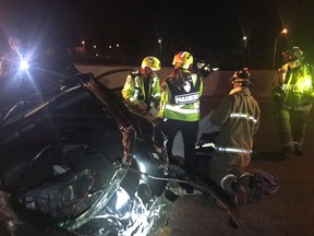 Two men were pulled from a vehicle on Hwy 417 after a serious collision on Friday.