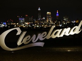 This Nov. 25, 2017, photo shows downtown Cleveland. A person familiar with the decision says the Cleveland Cavaliers have been selected by the NBA to host the 2022 All-Star Game.