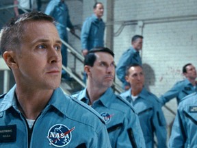 This image released by Universal Pictures shows Ryan Gosling in a scene from "First Man." (Universal Pictures via AP)