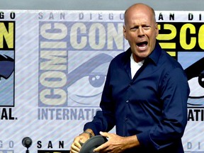 Bruce Willis speaks onstage at the Universal Pictures' "Glass" and "Halloween" panels during Comic-Con International 2018 at San Diego Convention Center on July 20, 2018 in San Diego, California. (Kevin Winter/Getty Images)