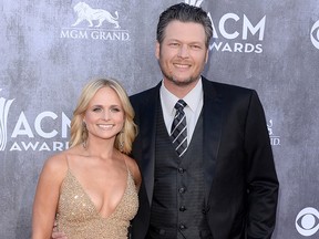 Miranda Lambert and Blake Shelton attend the 49th Annual Academy Of Country Music Awards at the MGM Grand Garden Arena on April 6, 2014 in Las Vegas.