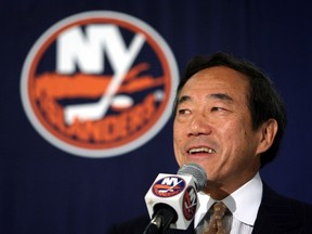 In this June 8, 2006, file photo, New York Islanders owner Charles Wang addresses members of the media during a news conference in Uniondale, N.Y.