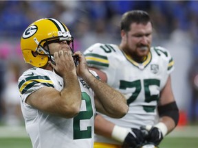 Packers kicker Mason Crosby (2) walks off the field after his fourth missed field goal attempt during Sunday's game against the Lions.