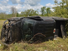 Pickup overturned following interaction with police near Smiths Falls Aug. 27, 2017.