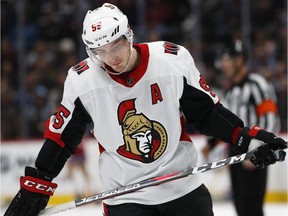 Ottawa Senators centre Matt Duchene reacts after the Senators lost the lead to his former team, the Colorado Avalanche, in the third period on Friday, Oct. 26, 2018, in Denver. The Avalanche won 6-3.