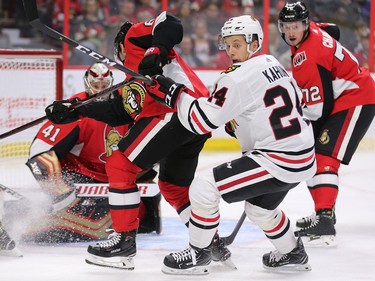 Dominik Kahun looks for the puck in Senators' zone in the second period.