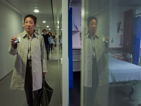 Sandra Oh is shown in a scene from "Killing Eve" in this undated handout photo.