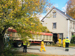 No one was inside this Cambridge, N.S., home at the time a tractor trailer plowed into it, RCMP say.