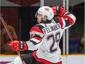 67's forward Tye Felhaber scored two more goals Sunday, giving him 15 in the first 14 games of the OHL regular season. Valerie Wutti/Blitzen Photography/File photo