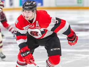 Forward Austen Keating, seen here in a file photo, notched a goal and two assists in the 67's victory against the Greyhounds on Sunday. Valerie Wutti/Blitzen Photography/OSEG