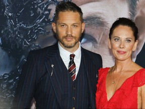 Actors Tom Hardy and Kelly Marcel attend the Los Angeles premiere of "Venom" on Oct. 3, 2018. (Apega/WENN.com)