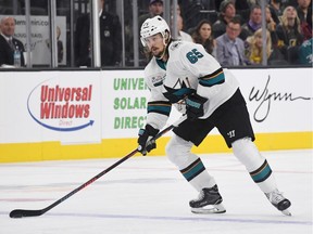 Erik Karlsson is shown here during the Sharks' road game against the Golden Knights in Las Vegas last weekend. On Saturday, the former Senators captain will be back in Ottawa for a game with the Sharks for the first time since he was traded to San Jose in September.