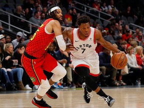 Raptors' Kyle Lowry had a triple-double against Atlanta on Wednesday night. (GETTY IMAGES)