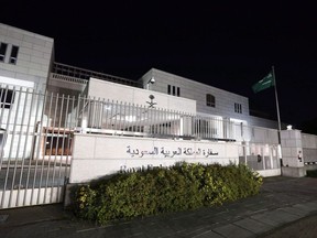 The Embassy of the Kingdom of Saudi Arabia is shown in Ottawa on Sunday, Aug. 5, 2018.