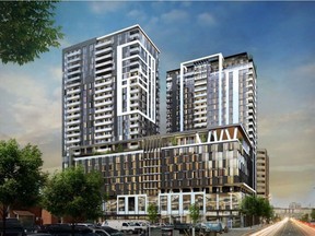 Claridge Homes proposes to build three towers around the Lyon LRT station with a mix of rental units, condos and retail space. Some of the development, which is being designed by NEUF Architects, could be used as a hotel. The L-shaped property is sandwiched between Queen and Albert streets. Source: Development application.