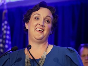 Democratic congressional candidate Katie Porter speaks during an election night event on Tuesday, Nov. 6, 2018, in Tustin, Calif.