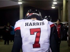Ottawa Redblacks quarterback Trevor Harris walks to the dressing room after losing to the Calgary Stampeders during the 106th Grey Cup in Edmonton, Alta. Sunday, Nov. 25, 2018.