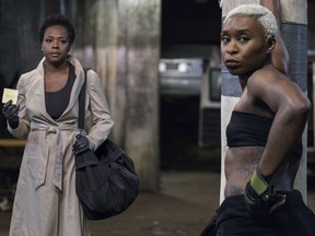 This image released by 20th Century Fox shows Viola Davis, left, and Cynthia Erivo in a scene from "Widows."