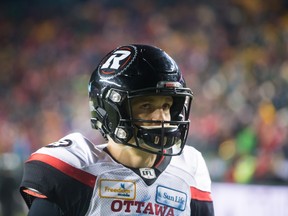 Ottawa Redblacks quarterback Trevor Harris leaves the field after losing to the Calgary Stampeders during the 106th Grey Cup in Edmonton, Alta. Sunday, Nov. 25, 2018. (JASON FRANSON/THE CANADIAN PRESS)