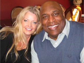 Sharon Stewart and her husband, Andrew Stewart, in a family photo. Andrew Stewart is a former NFL and CFL defensive lineman. Sharon Stewart is a member of CFL Wives.