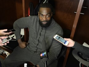 Ottawa Redblacks player SirVincent Rogers speaks to reporters at locker cleanout day on Tuesday. (Justin Tang/The Canadian Press)