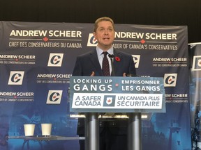 Conservative Leader Andrew Scheer speaks in Brampton, Ont. on Thursday. (Jack Boland/Toronto Sun)