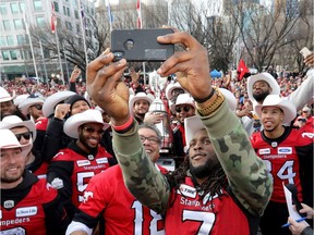 The Calgary Stampeders as thousands of fans came out as the City of Calgary held a rally to celebrate the Calgary Stampeders' victory in the 106th Grey Cup, a 27-16 win over the Ottawa RedBlacks in Calgary on Tuesday November 27, 2018. Darren Makowichuk/Postmedia