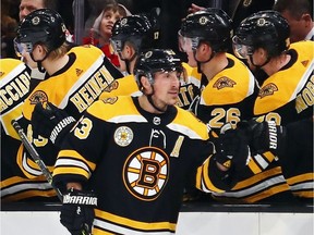 Brad Marchand (63) set up four Bruins goals in the first two matchups of the season with the Senators.