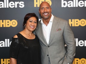 Ata Johnson (L) and Dwayne Johnson attend the HBO Ballers Season 2 Red Carpet Premiere and Reception on July 14, 2016 at New World Symphony in Miami Beach, Florida.