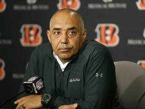 Bengals head coach Marvin Lewis speaks at a press conference at Paul Brown Stadium on Monday, Dec. 31, 2018, in Cincinnati. The Bengals fired Lewis, ending a 16-year stay in Cincinnati that included a club-record five straight playoff appearances without so much as one win.