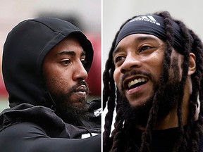 Jonathan Newsome (left) and Sherrod Baltimore (right) of the Ottawa Redblacks