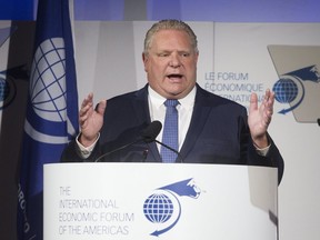 Ontario Premier Doug Ford speaks at the The International Economic Forum of the Americas in Toronto on December 12, 2018. Stan Behal/Toronto Sun