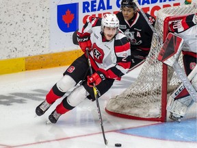 Noel Hoefenmayer scored two goals for the 67's against the Generals on Sunday, giving him a total of nine for the season.
