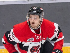 67's forward Tye Felhaber scored three goals in the third period, giving him 42 for the season.