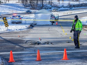 Police continue to investigate after a cyclist died after he was struck by a taxi on the Sir John A. Macdonald Parkway near Lemieux Island early Friday morning.