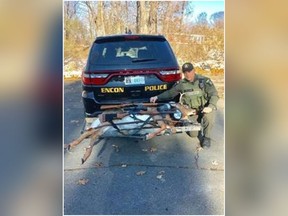 Authorities say two men hunting illegally in a rural upstate New York town got a big surprise when the deer they had just shot jumped out of the back of their pickup truck. (NY DEC photo)
