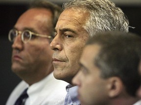 In this July 30, 2008, file photo, Jeffrey Epstein appears in custody in West Palm Beach, Fla. (Uma Sanghvi/Palm Beach Post via AP)