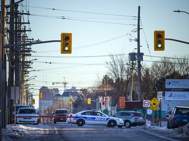 Ottawa police have the area around the Westboro transit station cordoned off with police tape and cruiser's Saturday Jan. 12, 2019. Three people were killed and many were injured after an OC Transpo double-decker bus crashed on the transit way Friday afternoon.