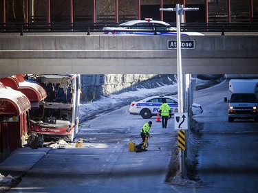 Ottawa police have the area around the Westboro transit station cordoned off on Saturday.
